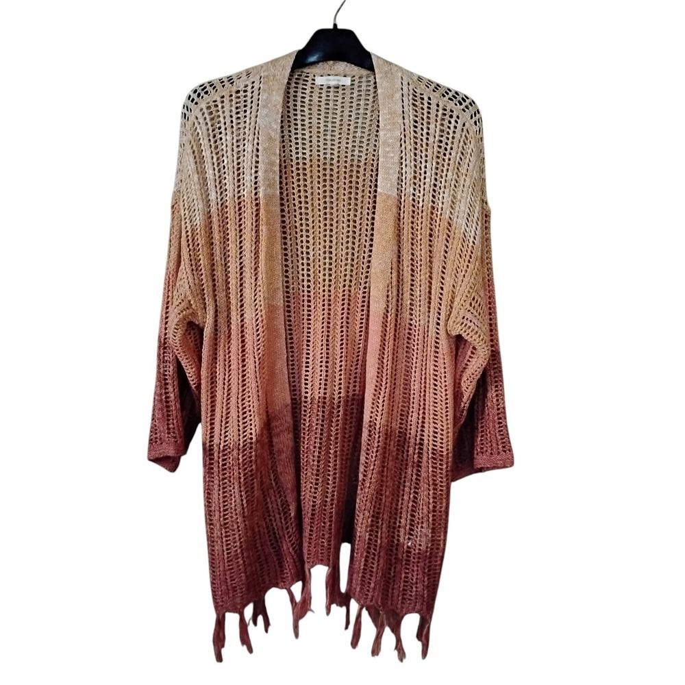 Maurices Ombre Open Knit Fringe Cardigan Sunset Orange Crochet Boho Sweater S